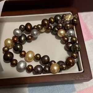 Certified 14k and fresh water pearl 2-row bracelet